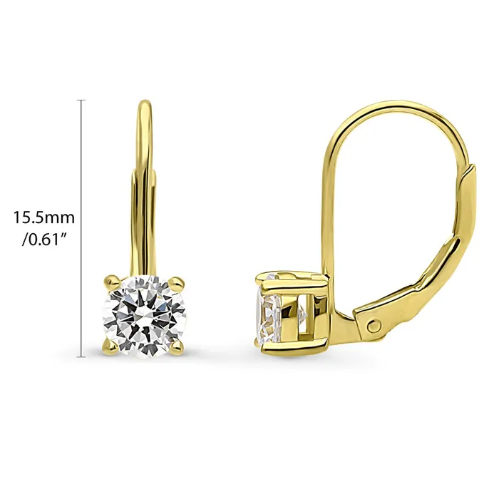 Earrings BERRICLE Solitaire CZ Leverback Earrings in Gold Flashed Sterling Silver