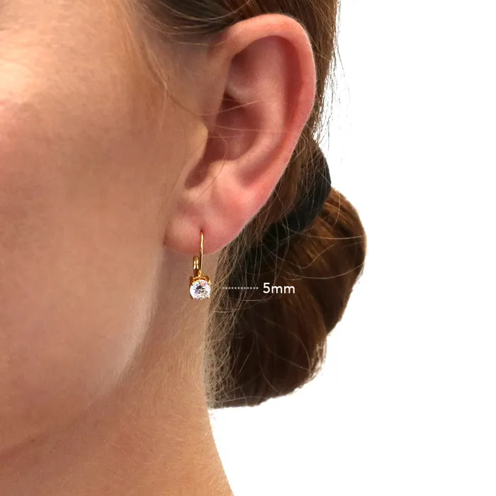 Earrings BERRICLE Solitaire CZ Leverback Earrings in Gold Flashed Sterling Silver