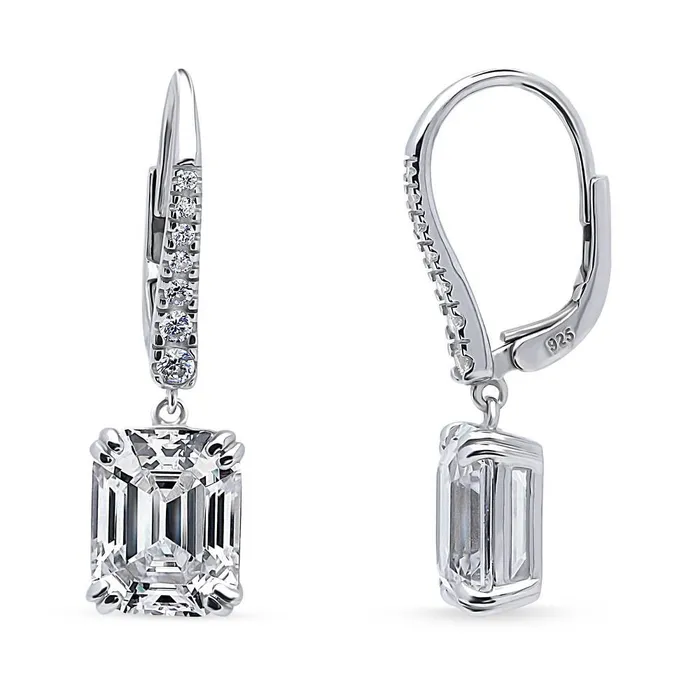 Earrings BERRICLE Solitaire Emerald Cut CZ Leverback Earrings in Sterling Silver Earrings BERRICLE Solitaire Emerald Cut CZ Leverback Earrings in Sterling Silver