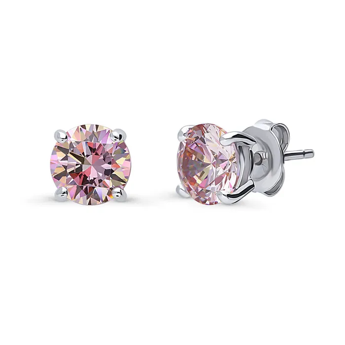Earrings BERRICLE Solitaire Morganite Color CZ Stud Earrings in Sterling Silver Earrings BERRICLE Solitaire Morganite Color CZ Stud Earrings in Sterling Silver