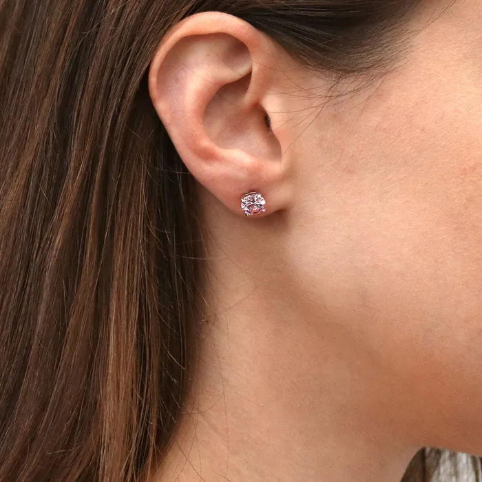Earrings BERRICLE Solitaire Morganite Color CZ Stud Earrings in Sterling Silver
