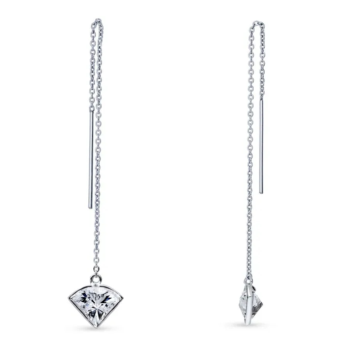 Earrings BERRICLE Solitaire Side View Cut CZ Threader Earrings in Sterling Silver Earrings BERRICLE Solitaire Side View Cut CZ Threader Earrings in Sterling Silver