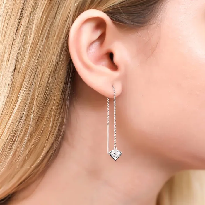 Earrings BERRICLE Solitaire Side View Cut CZ Threader Earrings in Sterling Silver