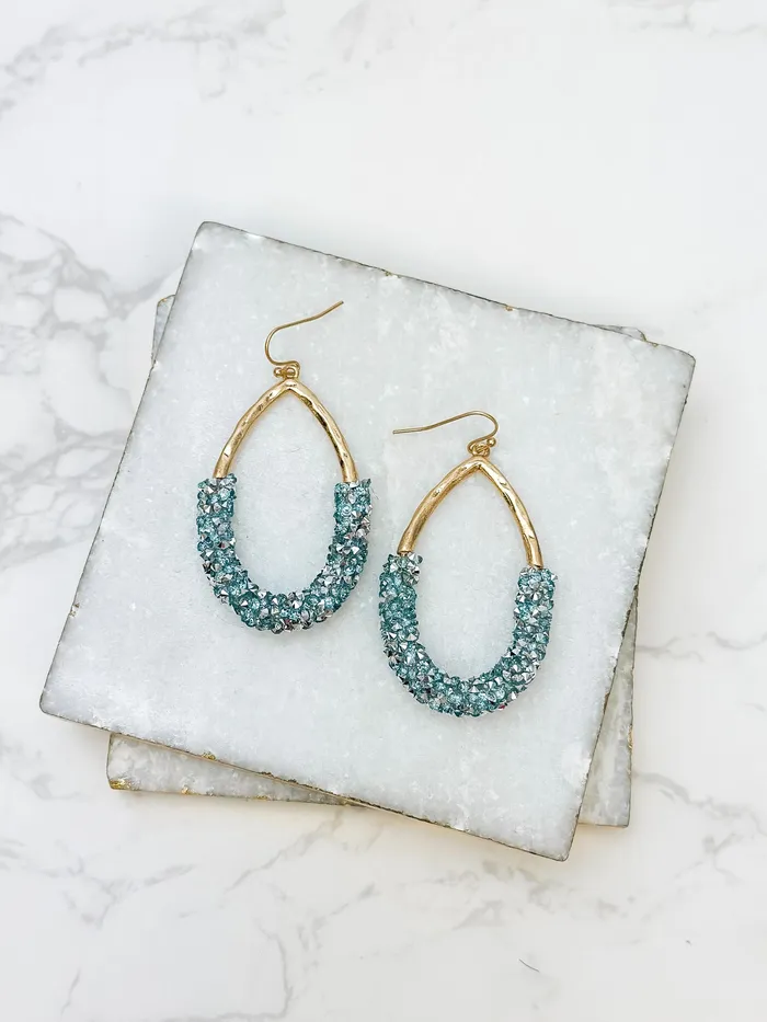 Earrings Crystal Encrusted Gold Teardrop Dangle Earrings Blue Prep Obsessed WT