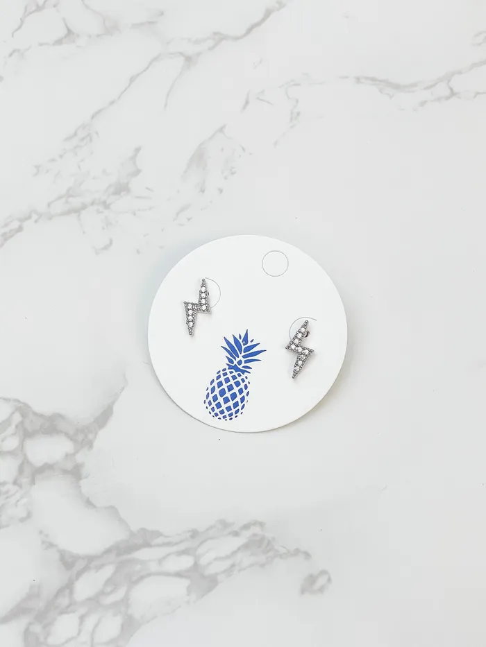 Earrings Cubic Zirconia Pave Lightning Bolt Stud Earrings Silver Prep Obsessed RNK Earrings Cubic Zirconia Pave Lightning Bolt Stud Earrings Silver Prep Obsessed RNK