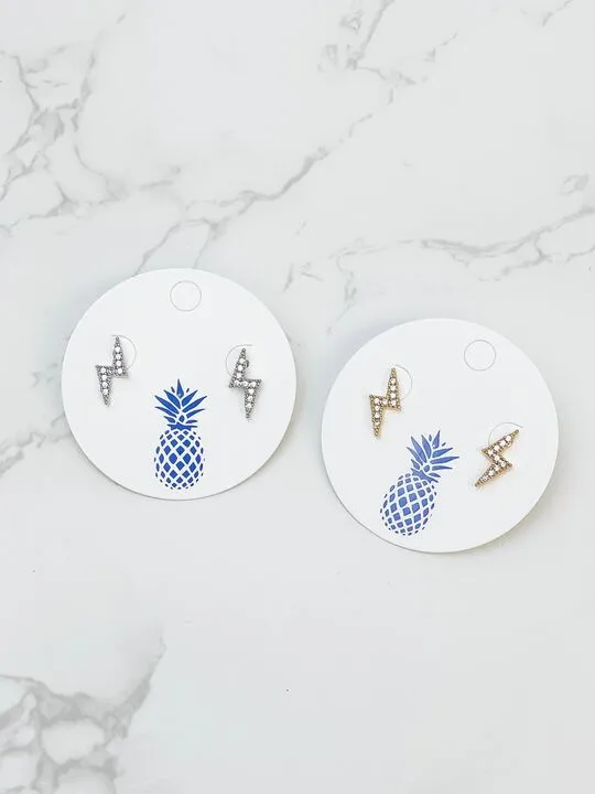 Earrings Cubic Zirconia Pave Lightning Bolt Stud Earrings Silver Prep Obsessed RNK Earrings Cubic Zirconia Pave Lightning Bolt Stud Earrings Silver Prep Obsessed RNK