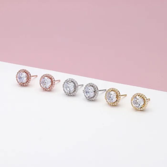 Earrings Halo CZ Stud Earrings in Sterling Silver BERRICLE