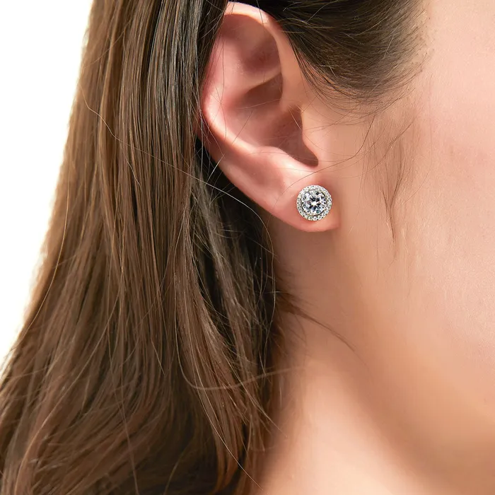Earrings Halo CZ Stud Earrings in Sterling Silver BERRICLE