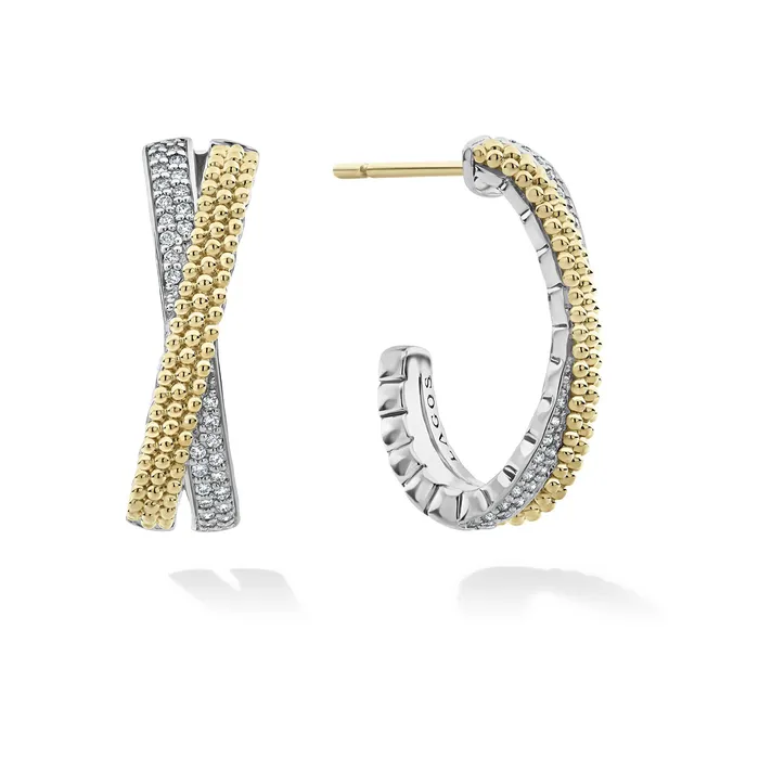 Earrings LAGOS Caviar Lux TwoTone Caviar X Diamond Hoop Earrings