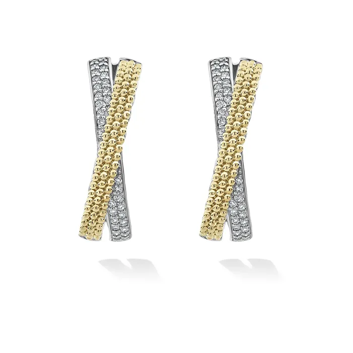Earrings LAGOS Caviar Lux TwoTone Caviar X Diamond Hoop Earrings Earrings LAGOS Caviar Lux TwoTone Caviar X Diamond Hoop Earrings