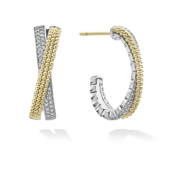 Earrings LAGOS Caviar Lux TwoTone Caviar X Diamond Hoop Earrings Earrings LAGOS Caviar Lux TwoTone Caviar X Diamond Hoop Earrings