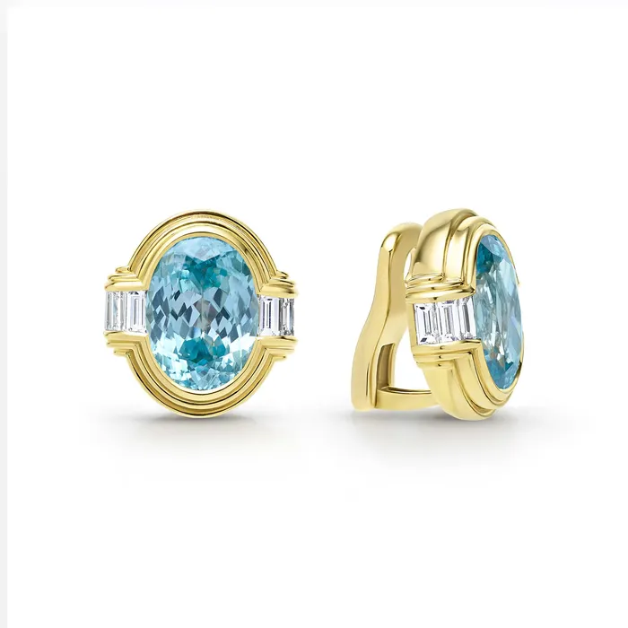 Earrings LAGOS Studio 18K Gold Blue Zircon and Diamond Oval Earrings