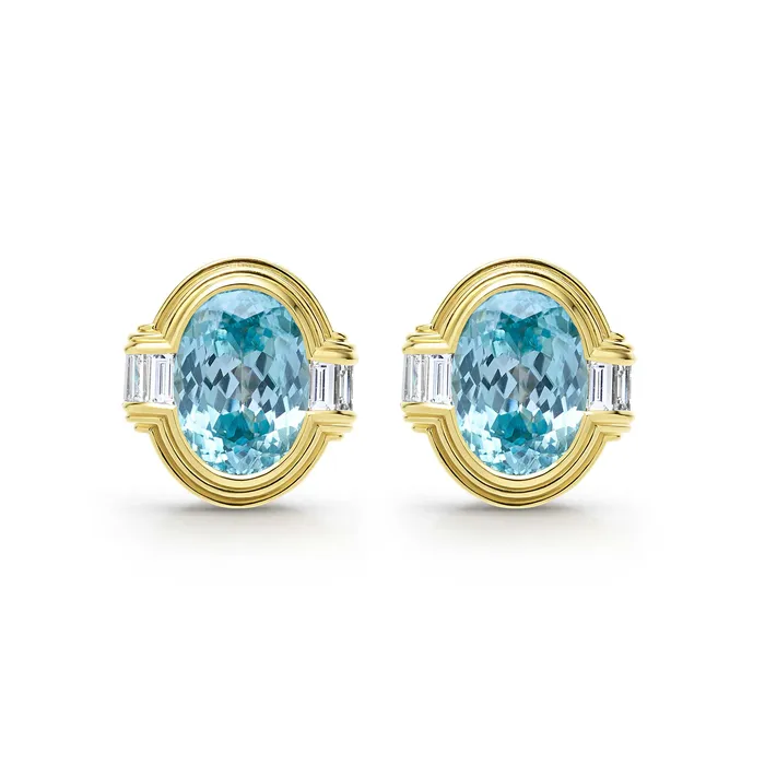 Earrings LAGOS Studio 18K Gold Blue Zircon and Diamond Oval Earrings Earrings LAGOS Studio 18K Gold Blue Zircon and Diamond Oval Earrings