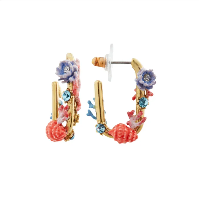 Earrings Les Nereides Les Nereides Seashell Coral and Cut Glass Stone Post Earrings Earrings Les Nereides Les Nereides Seashell Coral and Cut Glass Stone Post Earrings