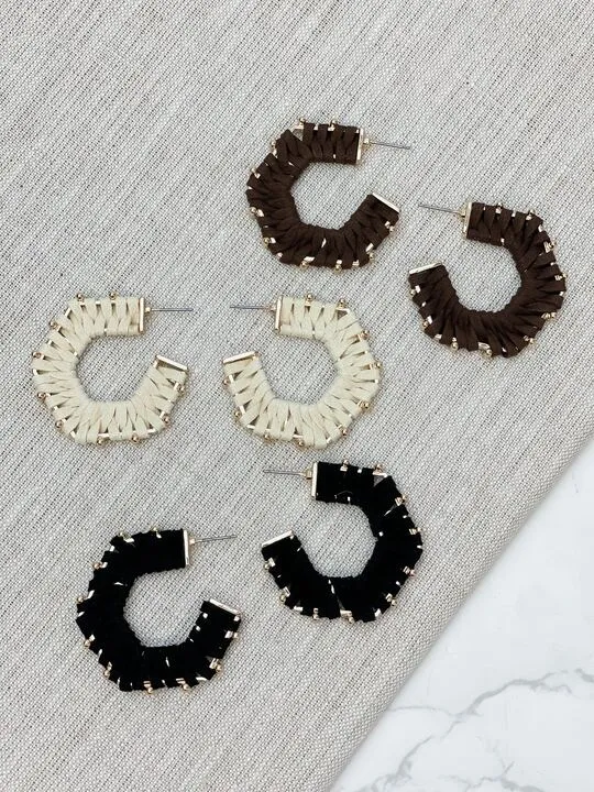Earrings Prep Obsessed CT Studded Suede Hoop Earrings Brown