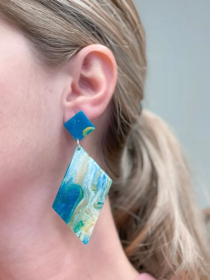 Earrings Prep Obsessed JJ Marbled Angular Geometric Dangle Earrings Blue