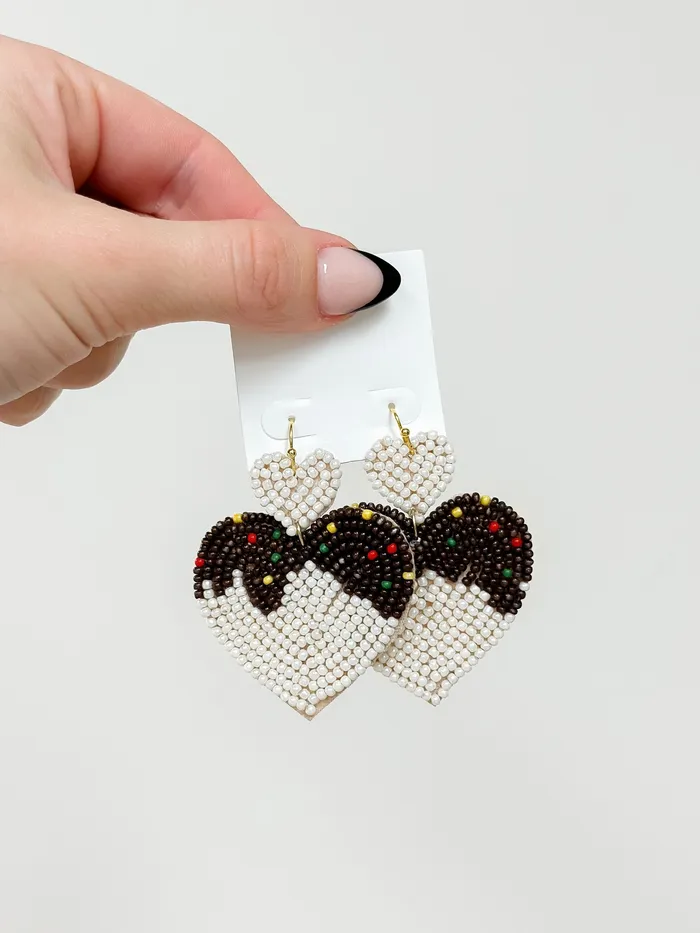 Earrings Prep Obsessed MOA Chocolate Heart Beaded Dangle Earrings Ivory