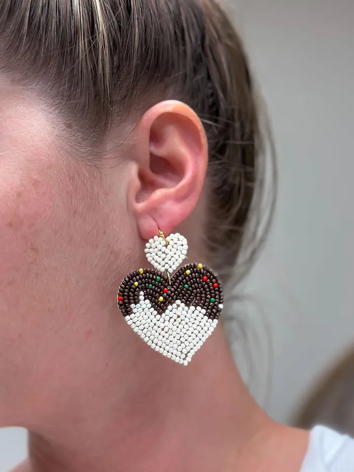 Earrings Prep Obsessed MOA Chocolate Heart Beaded Dangle Earrings Ivory