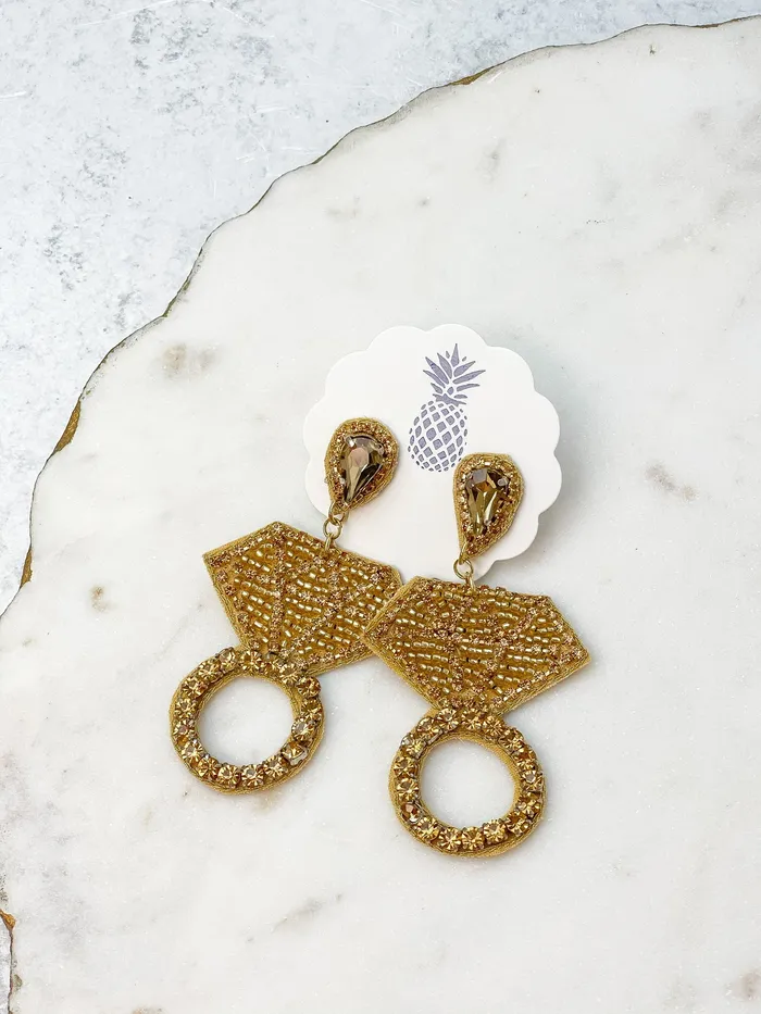 Earrings Prep Obsessed TI Diamond Ring Seed Bead Dangle Earrings Gold