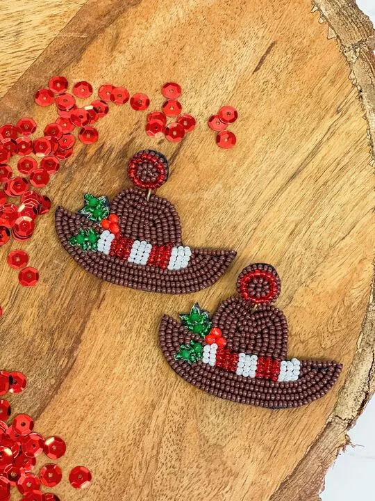Earrings Prep Obsessed TL Christmas Cowboy Hat Beaded Dangle Earrings