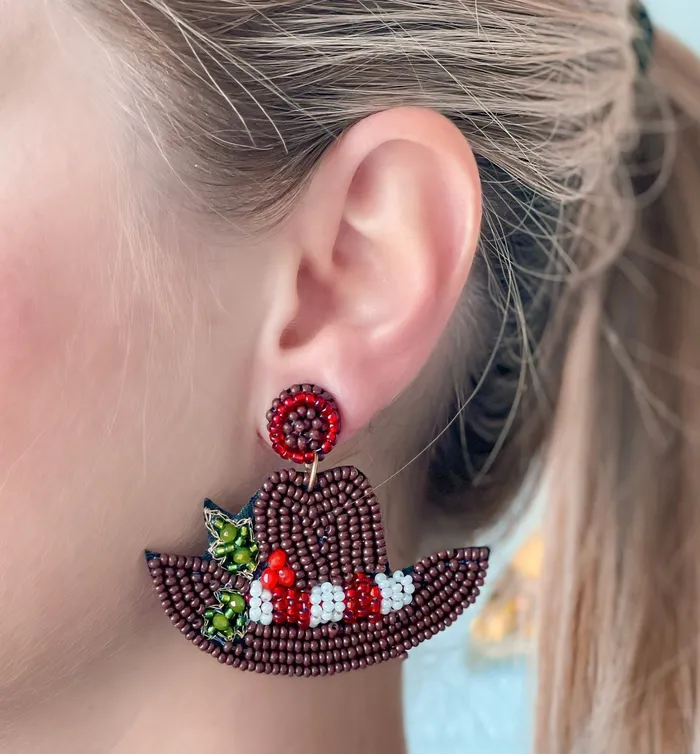 Earrings Prep Obsessed TL Christmas Cowboy Hat Beaded Dangle Earrings