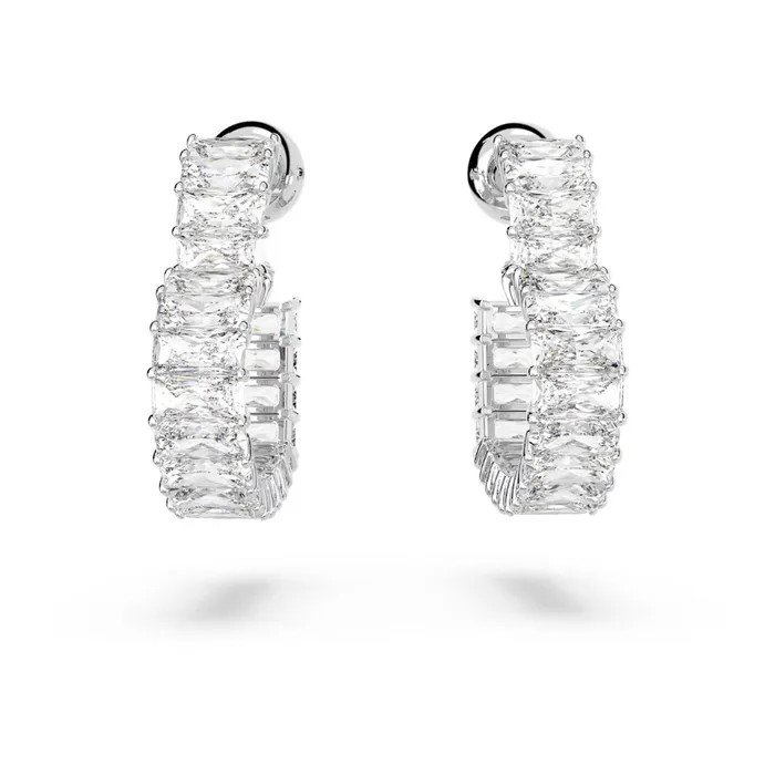 Earrings Swarovski Swarovski Matrix hoop earrings Heart Small White Rhodium plated