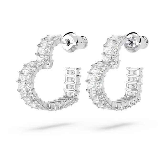 Earrings Swarovski Swarovski Matrix hoop earrings Heart Small White Rhodium plated