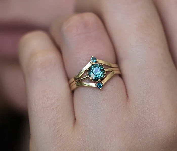 Emily Sapphire Ring Set Blue Diamond Ring capucinne Rings