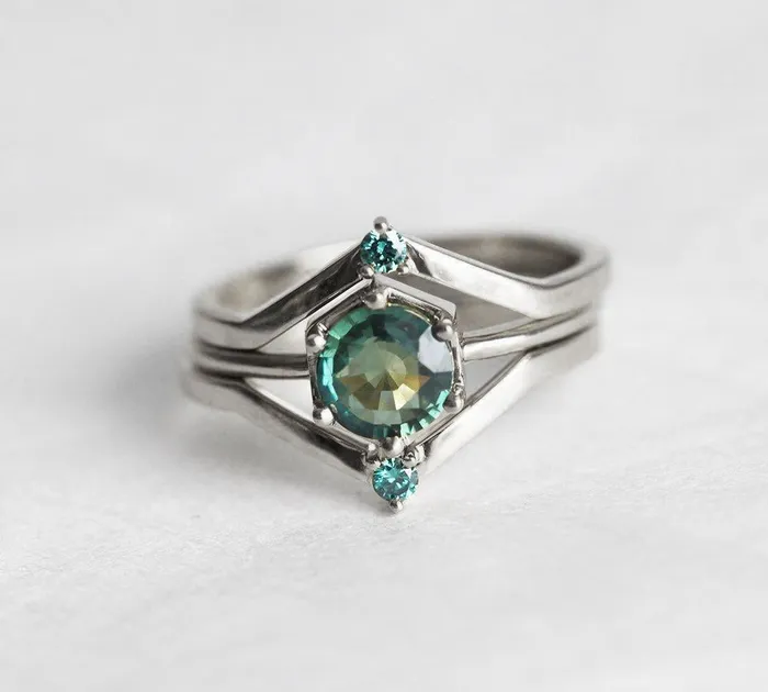 Emily Sapphire Ring Set Blue Diamond Ring capucinne Rings
