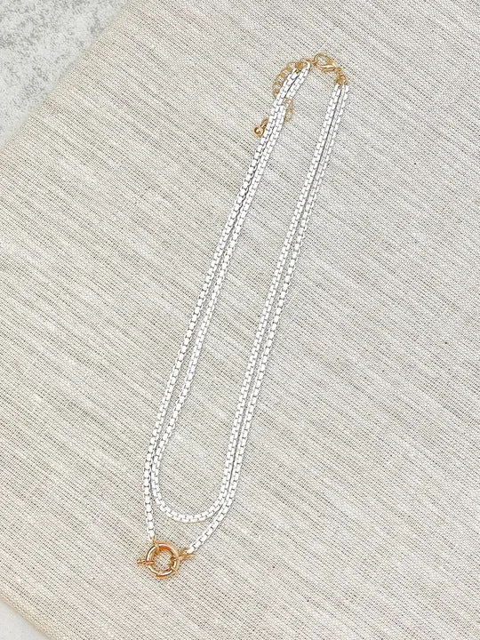Enamel Box Chain Layered Necklace White Prep Obsessed RNK Necklaces