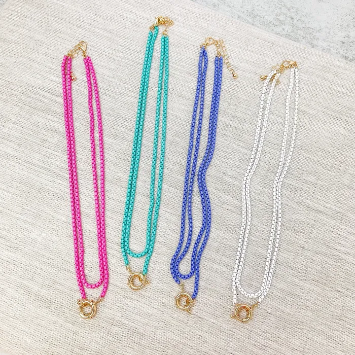 Enamel Box Chain Layered Necklace White Prep Obsessed RNK Necklaces