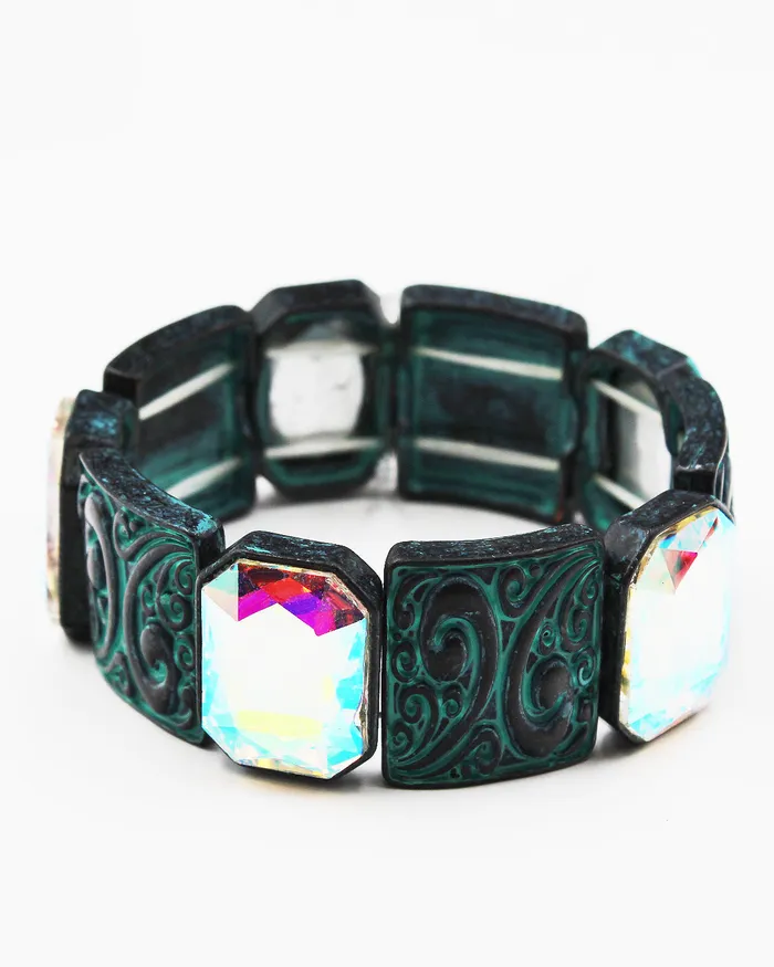 Faceted Stone Metal Stretch Bracelet 01192024 Bracelets