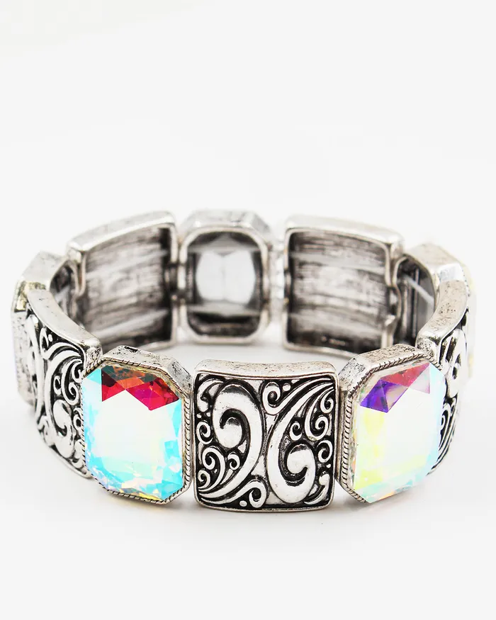 Faceted Stone Metal Stretch Bracelet 01192024 Bracelets Faceted Stone Metal Stretch Bracelet 01192024 Bracelets