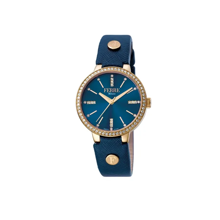 Ferre Milano Watches Ferre Milano Ladies Watch IP rose Gold Color Case Blue Dial With Blue Leather Strap Ferre Milano Watches Ferre Milano Ladies Watch IP rose Gold Color Case Blue Dial With Blue Leather Strap