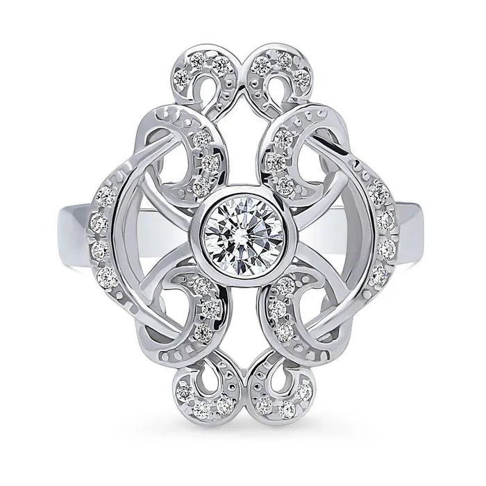 Flower Art Deco CZ Ring in Sterling Silver BERRICLE Rings