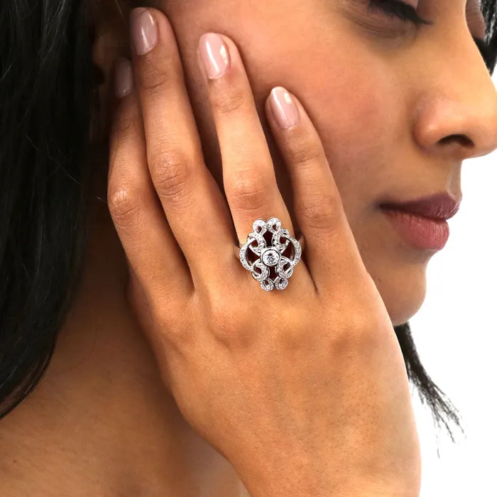 Flower Art Deco CZ Ring in Sterling Silver BERRICLE Rings