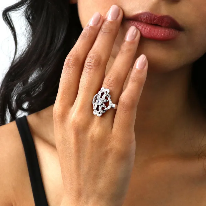 Flower Art Deco CZ Ring in Sterling Silver BERRICLE Rings