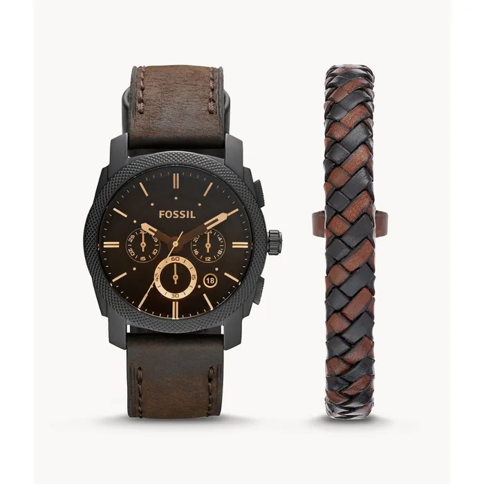 Fossil Bracelets Fossil Machine Mens Chronograph Dark Brown Leather Watch and Bracelet Box Set Fossil Bracelets Fossil Machine Mens Chronograph Dark Brown Leather Watch and Bracelet Box Set