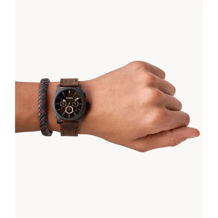 Fossil Bracelets Fossil Machine Mens Chronograph Dark Brown Leather Watch and Bracelet Box Set Fossil Bracelets Fossil Machine Mens Chronograph Dark Brown Leather Watch and Bracelet Box Set