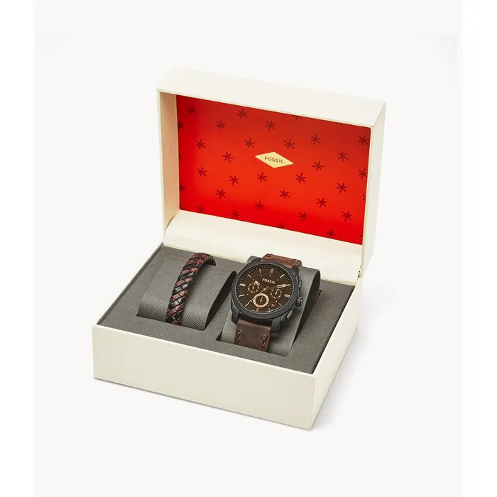 Fossil Bracelets Fossil Machine Mens Chronograph Dark Brown Leather Watch and Bracelet Box Set Fossil Bracelets Fossil Machine Mens Chronograph Dark Brown Leather Watch and Bracelet Box Set