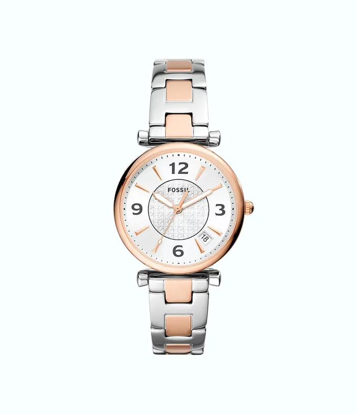 Fossil Rings Fossil Carlie ThreeHand Date TwoTone Stainless Steel Watch