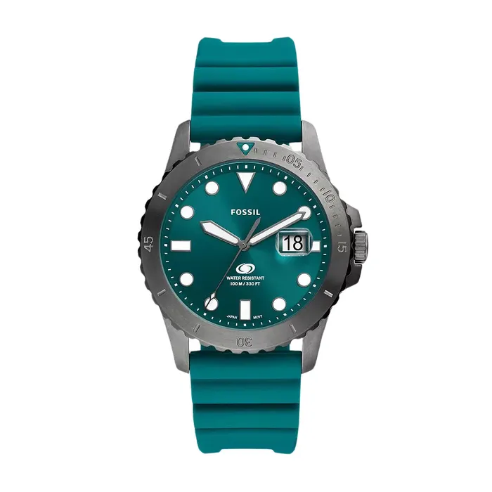 Fossil Watches Fossil Blue Dive ThreeHand Date Oasis Silicone Watch