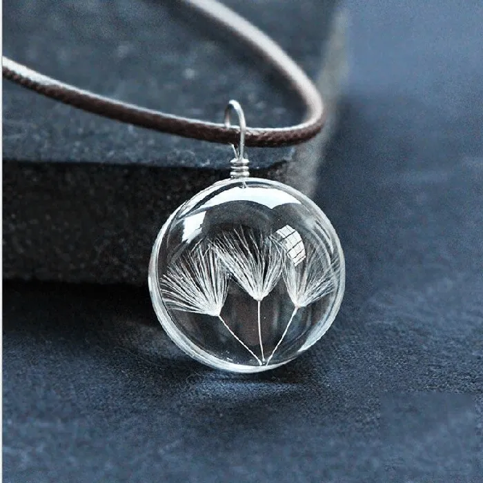 Glass Ball Dried Dandelion Pendant Necklace WickedAF Necklaces