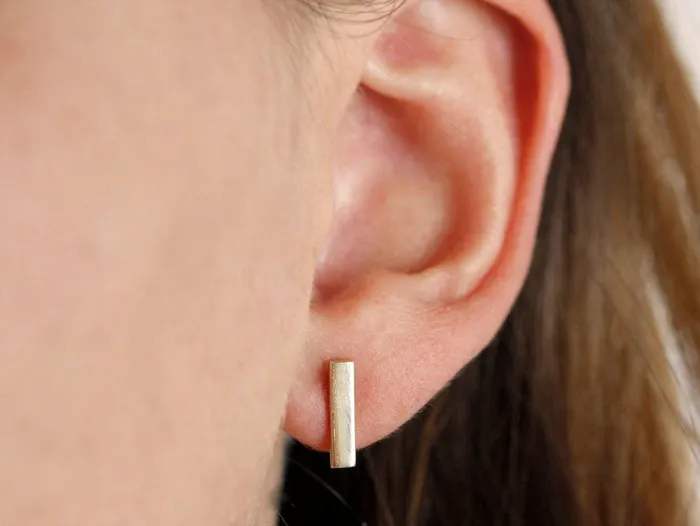 Gold Bar Earrings 14K Yellow Gold Studs Capucinne Earrings