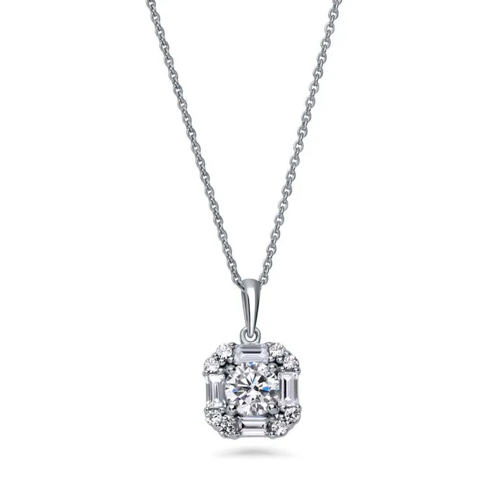 Halo Art Deco CZ Necklace in Sterling Silver BERRICLE Necklaces