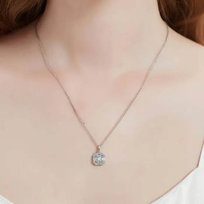 Halo Art Deco CZ Necklace in Sterling Silver BERRICLE Necklaces