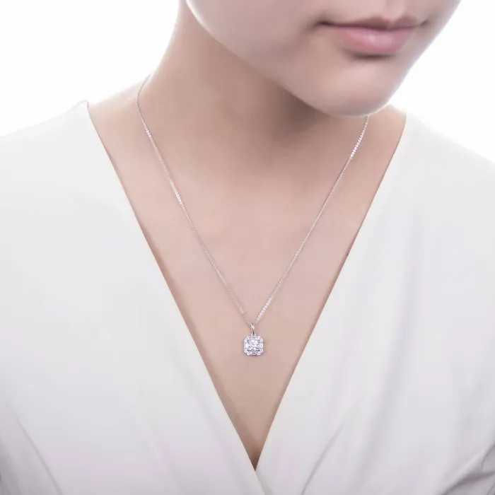 Halo Art Deco CZ Necklace in Sterling Silver BERRICLE Necklaces