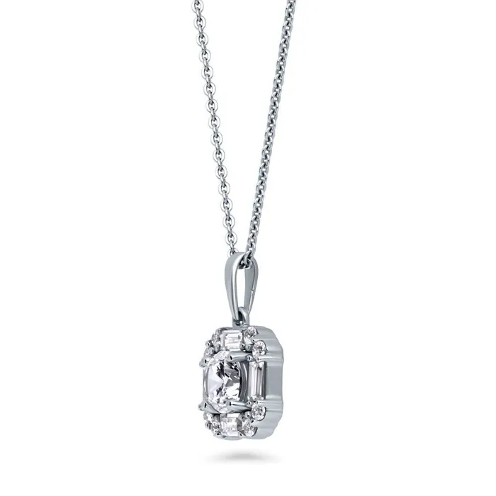 Halo Art Deco CZ Necklace in Sterling Silver BERRICLE Necklaces