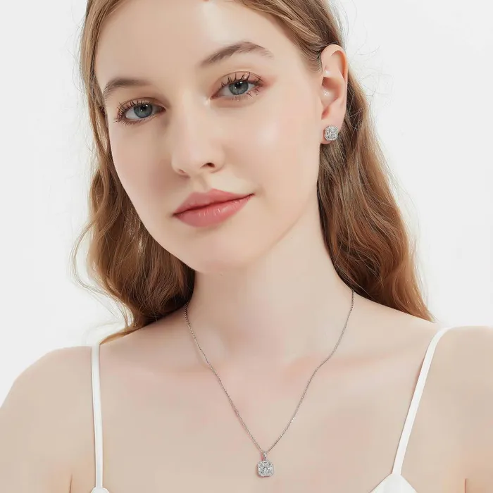 Halo Art Deco CZ Necklace in Sterling Silver BERRICLE Necklaces