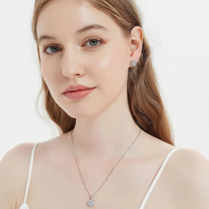 Halo Art Deco CZ Necklace in Sterling Silver BERRICLE Necklaces
